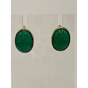 Vintage Signed Bal Ron 14k Gold-Filled Green Carved Scarab Screw-back Earrings